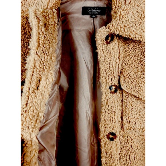 NWOT Women’s Size L Coastal Cottage Cozy Brown Teddy Collar Jacket CoffeeShop - Picture 3 of 4